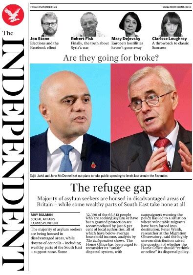 The Independent (UK) Front Page for 8 November 2019 | Paperboy Online ...