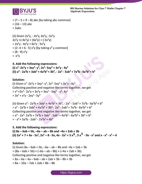 Rd Sharma Solutions For Class 7 Maths Chapter 7 Algebraic Expressions Exercise 7 2 Free