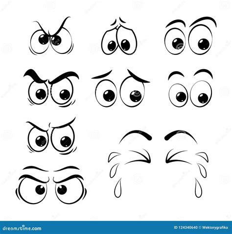 Cartoon Eyes Set - Sad, Angry, Cry Isolated on White Background Stock Vector - Illustration of ...