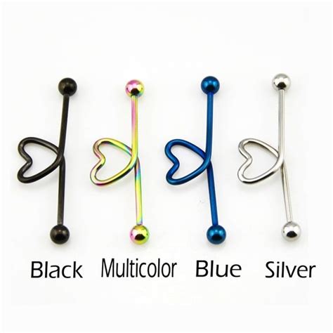 1pc Stainless Steel Heart Shaped Cartilage Piercing Industrial Barbell