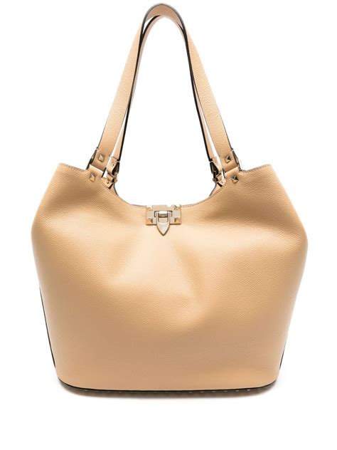 Valentino Garavani Medium Rockstud Leather Tote Bag In Nude ModeSens