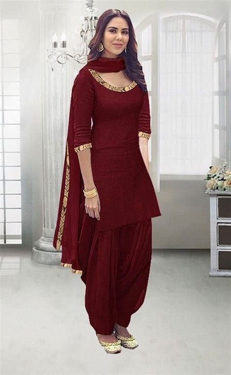 Beautiful Maroon Color Rayon Patiyala Suit Patiyala Dress Punjabi