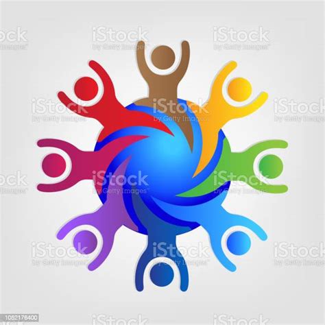 Teamwork Around World Colorful People Logo Stock Illustration