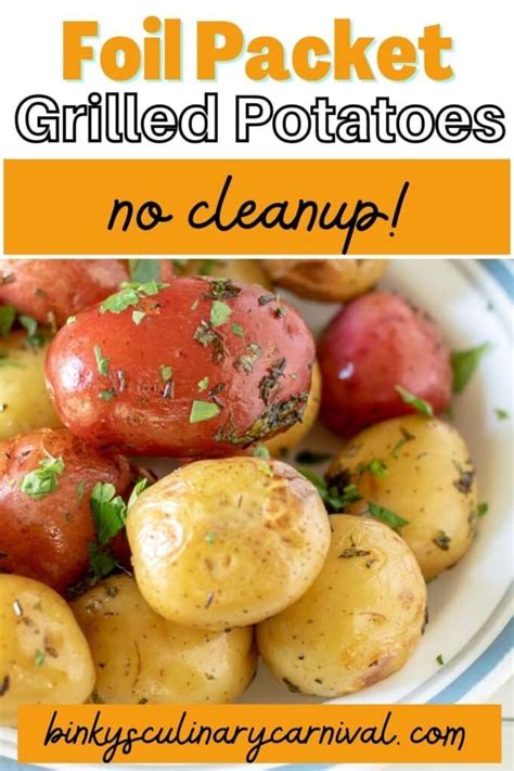 Grilled Potatoes With Parsley On Top And Text Overlay That Reads Foil Packet Grilled Potatoes No