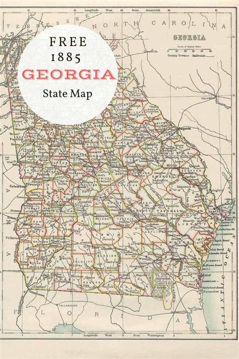 Free Printable Old Map Of Georgia From 1885 Map Usa Old Map