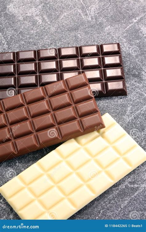 Chocolate In Diffrent Color. Milk, Dark And White Chocolate Bars On ...