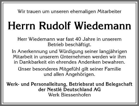 Traueranzeigen von Rudolf Wiedemann Allgäuer Zeitung