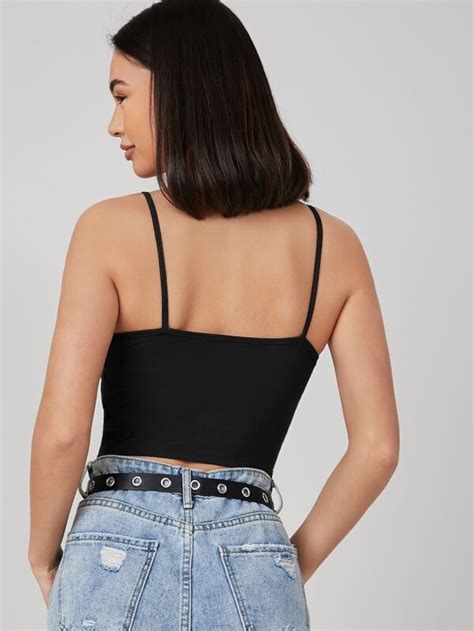 Shein Basics Solid Form Fitted Crop Cami Top Shein Usa