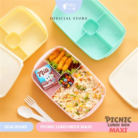 Jual CJP Kiara Kotak Makan Picnic Lunch Box Sekat 4 Free Sendok Garpu