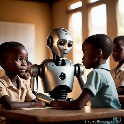 Robot Teacher in African Classroom | Stable Diffusion Online