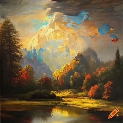 Majestic natural landscape painting in acrylic