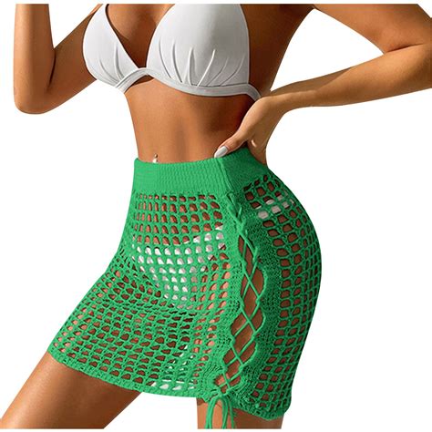 Posijego Womens Beach Mini Skirts High Waist Hollow Out Crochet Knit