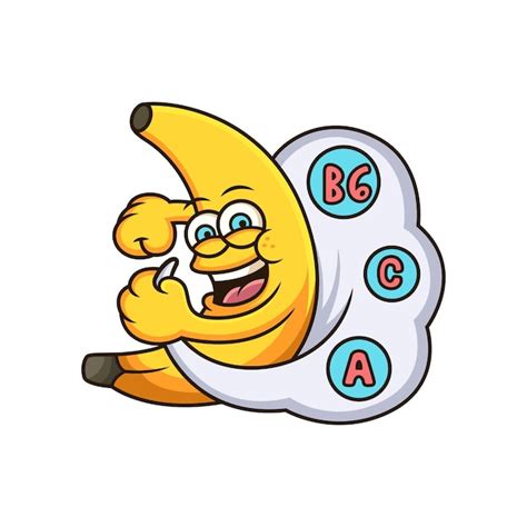 Banane Mignonne Avec Dessin Animé De Vitamine Vecteur Premium