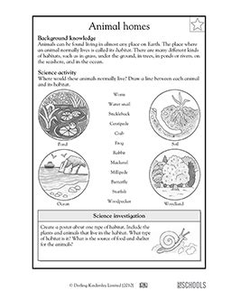 3rd grade, 4th grade Science Worksheets: Animal habitats | GreatSchools