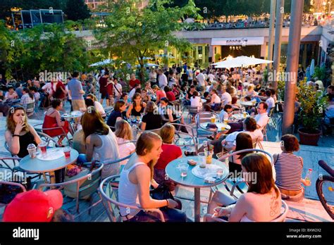 Bar terrace in Erzsebet ter square, nightlife, Budapest, Hungary Stock ...