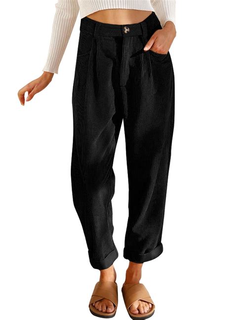 Evaless Women S Straight Leg Long Pants High Waisted Corduroy Pants