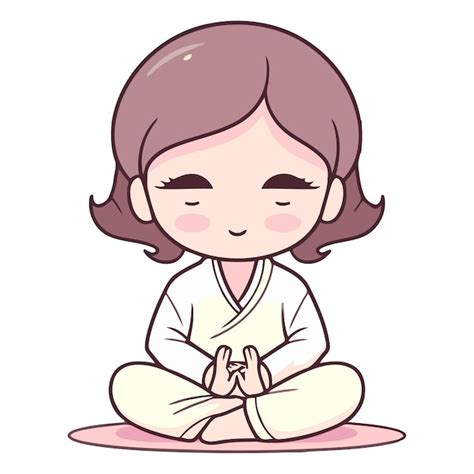 Ilustración de una niña linda meditando sobre un fondo blanco Vector