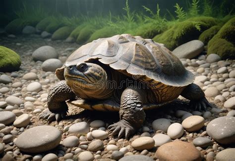 American Snapping Turtle Walking With Leg And Claws Extended Stock