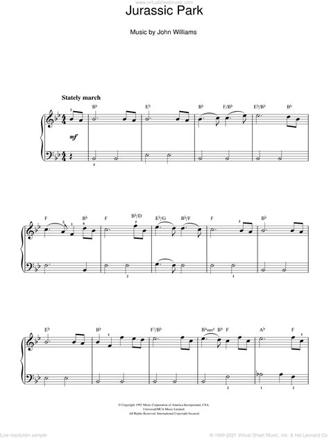 Jurassic Park Theme Sheet Music Easy For Piano Solo PDF