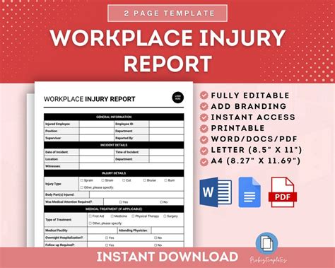 Workplace Injury Report Form Template Work Related Injury Report Employee Accident Report Form