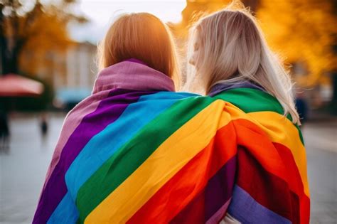 Premium Ai Image Joyful Lesbian Couple Wtih Lgbt Flag Celebration