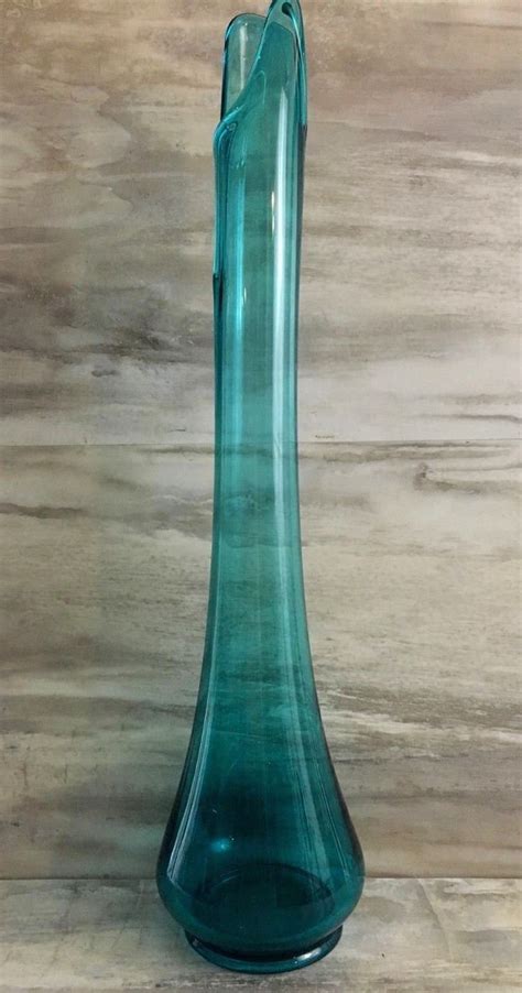 Vtg Viking Aqua Blue Glass Stretch Swung Vase Etsy Blue Glass Aqua Blue Glass