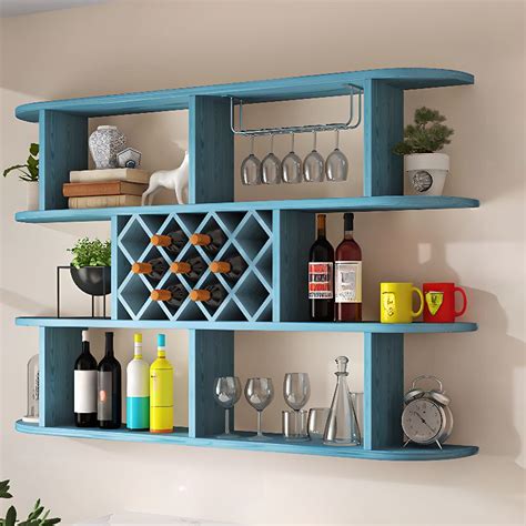 Wall-fixedly Nestable Wine Bottle and Glass Rack in Lumber with ...