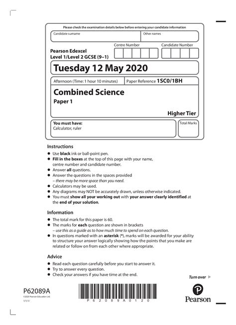 Pearson Edexcel Gcse Combined Science Sc Bh Question Paper