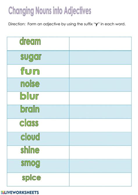 Changing Noun To Adjectives Worksheet Adjectiveworksheets Net