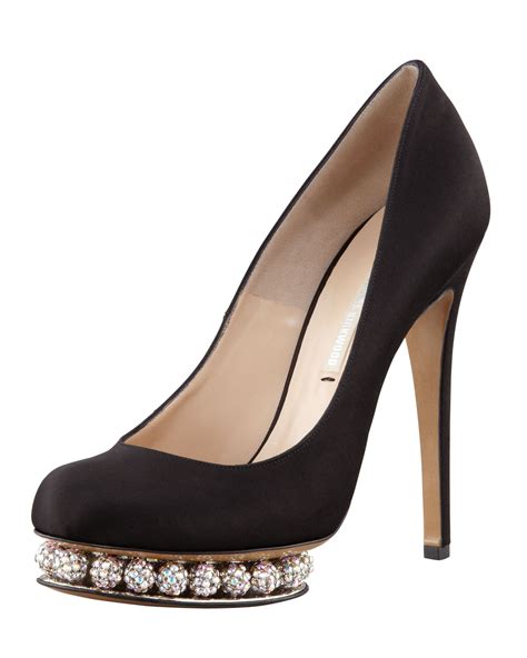 Nicholas Kirkwood Crystal Platform Satin Pump Black