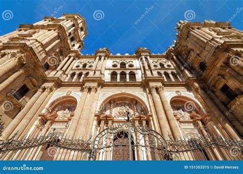 Detail Of The Facade Of Malaga Cathedral Malaga Andalusia Spain