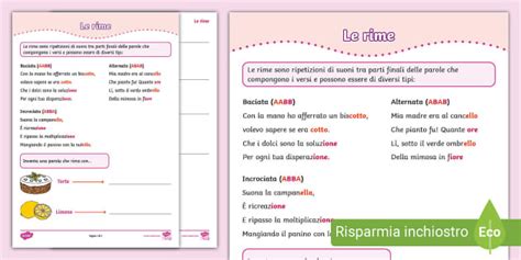 Schede Didattiche Sulle Rime Classe Terza Twinkl