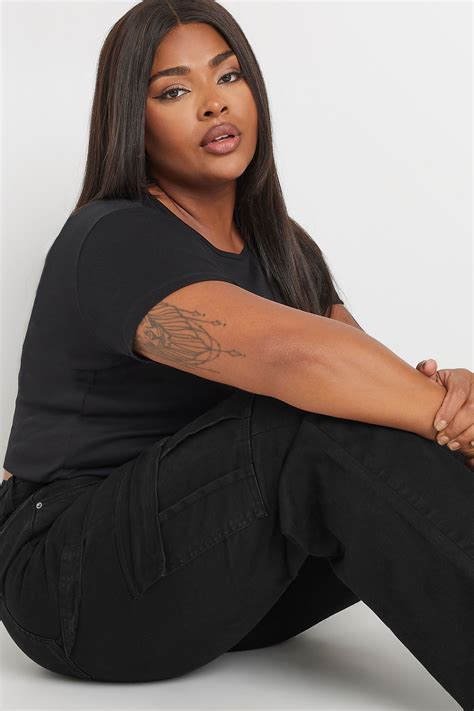 Yours Plus Size Black Cargo Jeans Yours Clothing