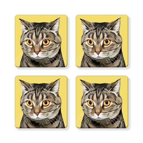 Set Of Mdf Coasters Gray Tabby Naked Decor