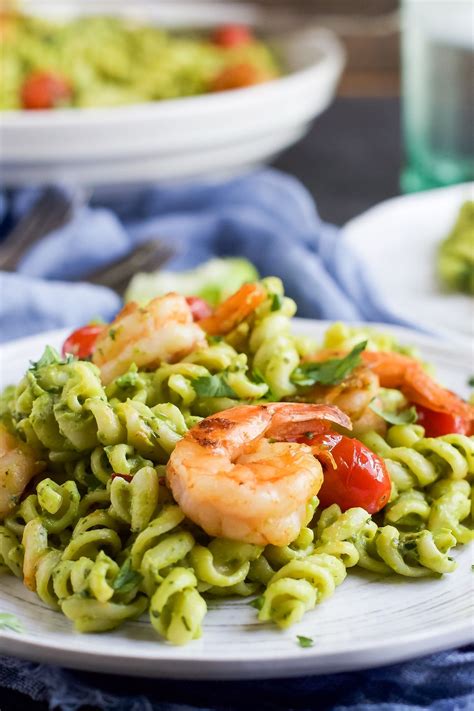 Rotini With Seared Shrimp And Avocado Chimichurri Sauce Chimichurri Sauce Recipe Avocado