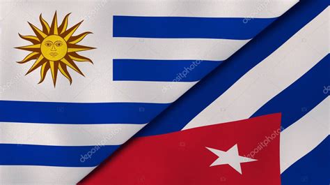 Dos Estados Banderas De Uruguay Y Cuba Fondo De Negocio De Alta