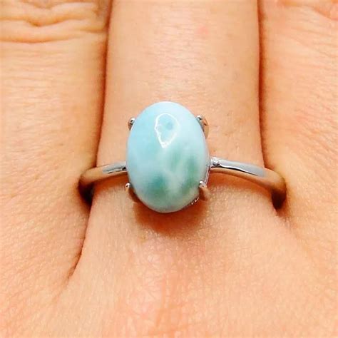 925 Silver Larimar Ring Oval Natural Blue Larimar Stone Original S925