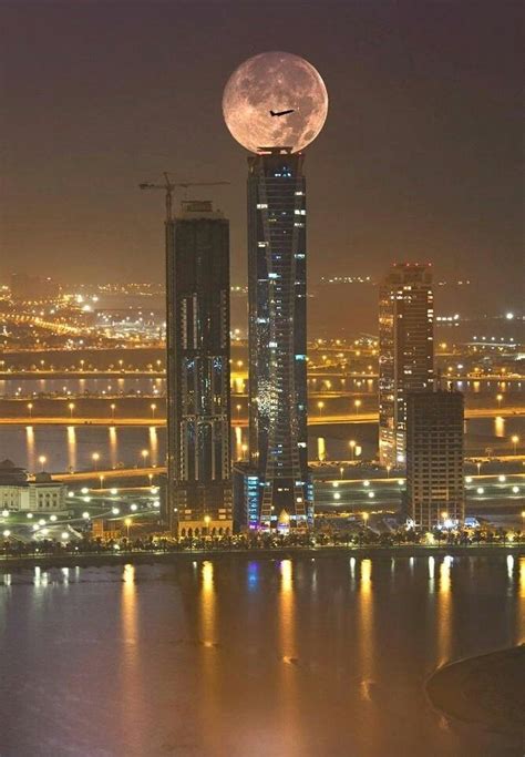 Full Moon And Plane Over Dubai Uae By Mo Aoun Photo﻿ Places