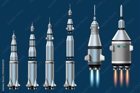 Cartoon vector illustration Rocket launch isolated images set. Stock ...