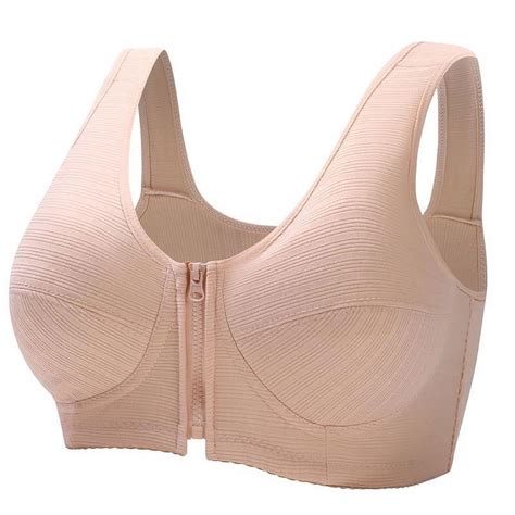 Hvyesh Womens Double Support Wireless Bra Soft Zipper Front Lifting Brassiere Stay In Place