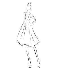 Girl In A Dress Linear Outlines Of Female Vector Image