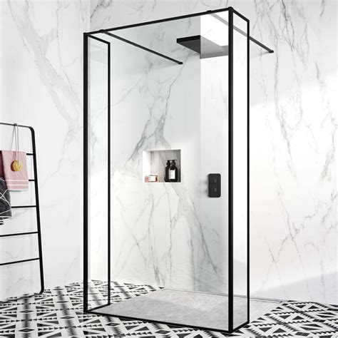 Munich Matt Black Wet Room Walk Through Shower Glass Panel