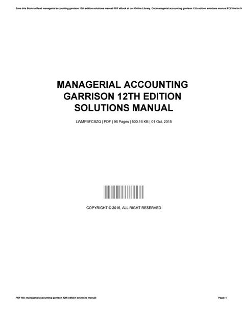 Managerial Accounting Garrison 12th Edition Solutions Manual By