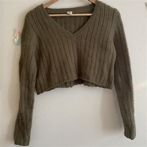 Olive Green Urban Outfitters Fuzzy Sweater Top Worn Depop