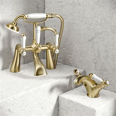 Cherwell Traditional Brushed Brass Basin And Bath Mixer Tap Set