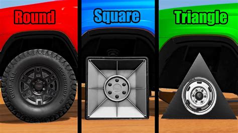 Round Wheel Vs Square Wheel Vs Triangle Wheel Beamng Driv Youtube