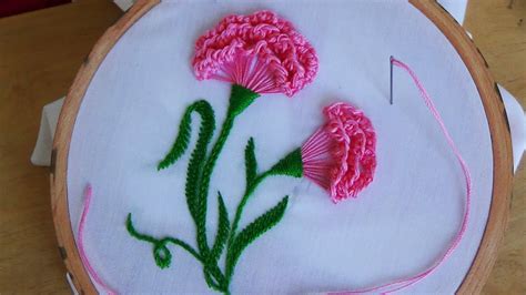 Hand Embroidery Carnation Flower Youtube