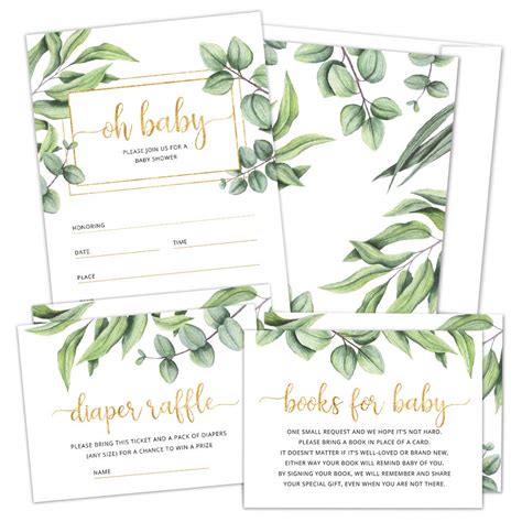 Buy Set Of 25 Greenery Gold Baby Shower Invitations Diaper Raffle