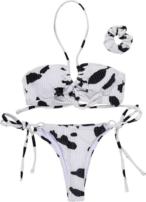 Women Two Pieces Bikini Cow Print Swimsuit Halte Top Swimwear Amazon