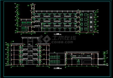 某校多层宿舍楼建筑设计平立剖面cad施工图宿舍楼土木在线